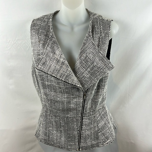 Wes Gordon Tweed Asymmetrical Zip Up Black and White Cotton Silk‎ Vest Size 8 - Picture 2 of 16